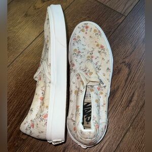 Vans Cream Floral Slip-On Shoes